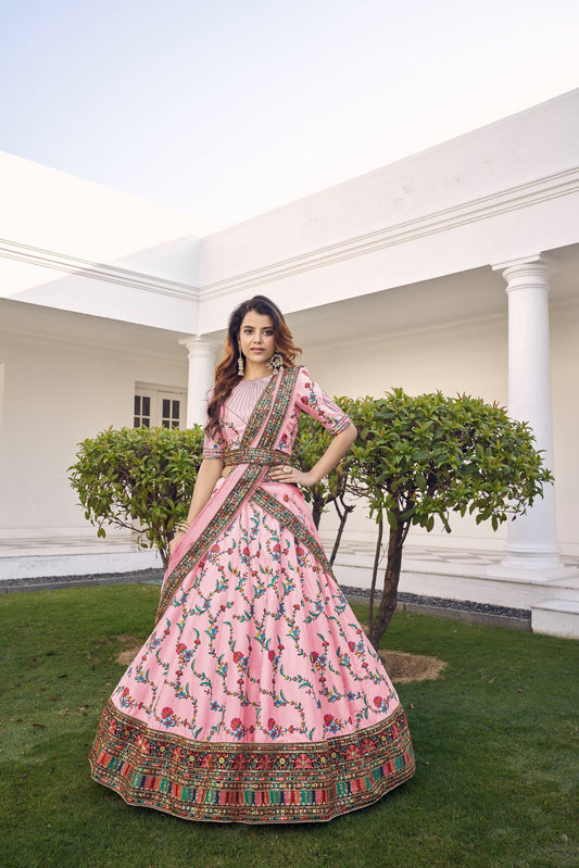 Pink Embroidered Sequined Lehenga With Dupatta 1912