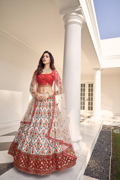 White Embroidered Sequined Wedding Guest Lehenga 1914