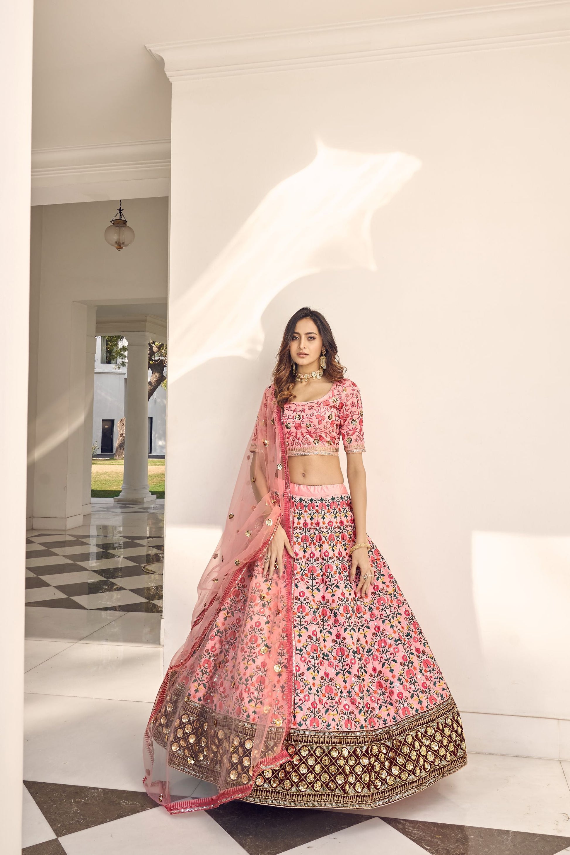 Pink Embroidery Silk Bridesmaid Lehenga 1916