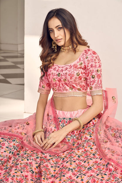 Pink Embroidery Silk Bridesmaid Lehenga 1916