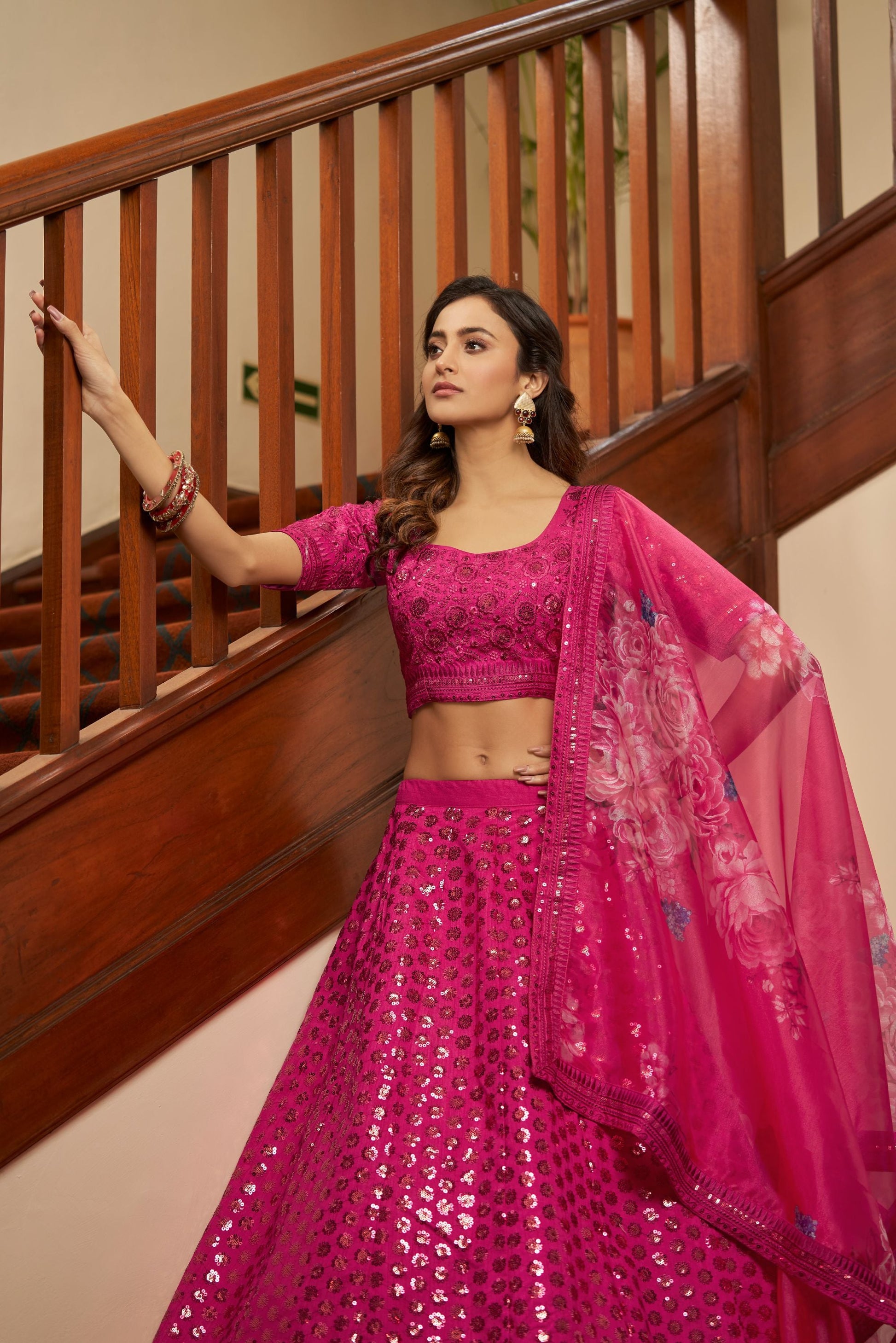 Deep Pink Art silk Lehenga for Bridesmaid 1921