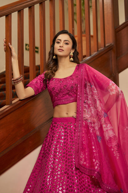 Deep Pink Art silk Lehenga for Bridesmaid 1921