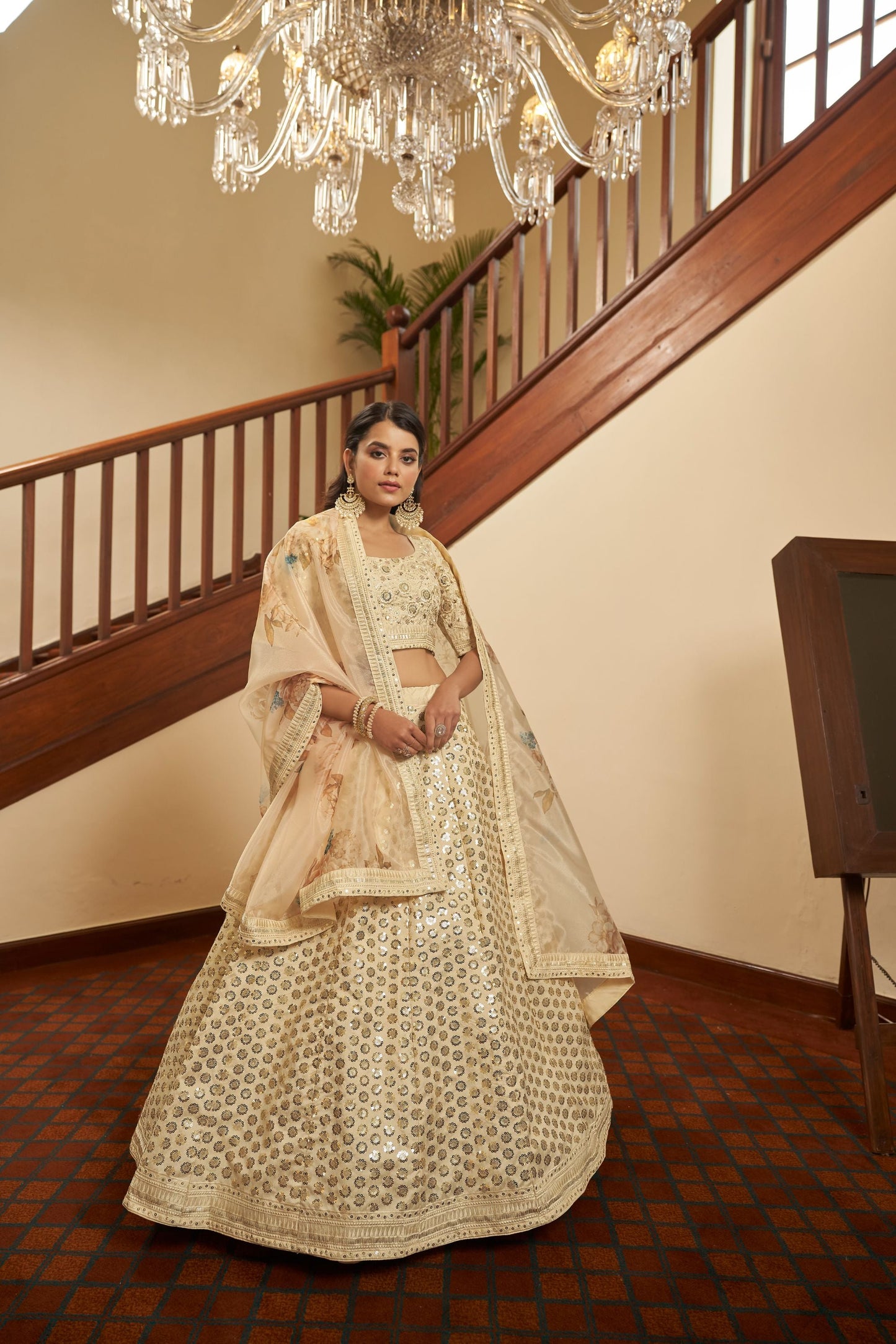 Beige Art Silk Lehenga