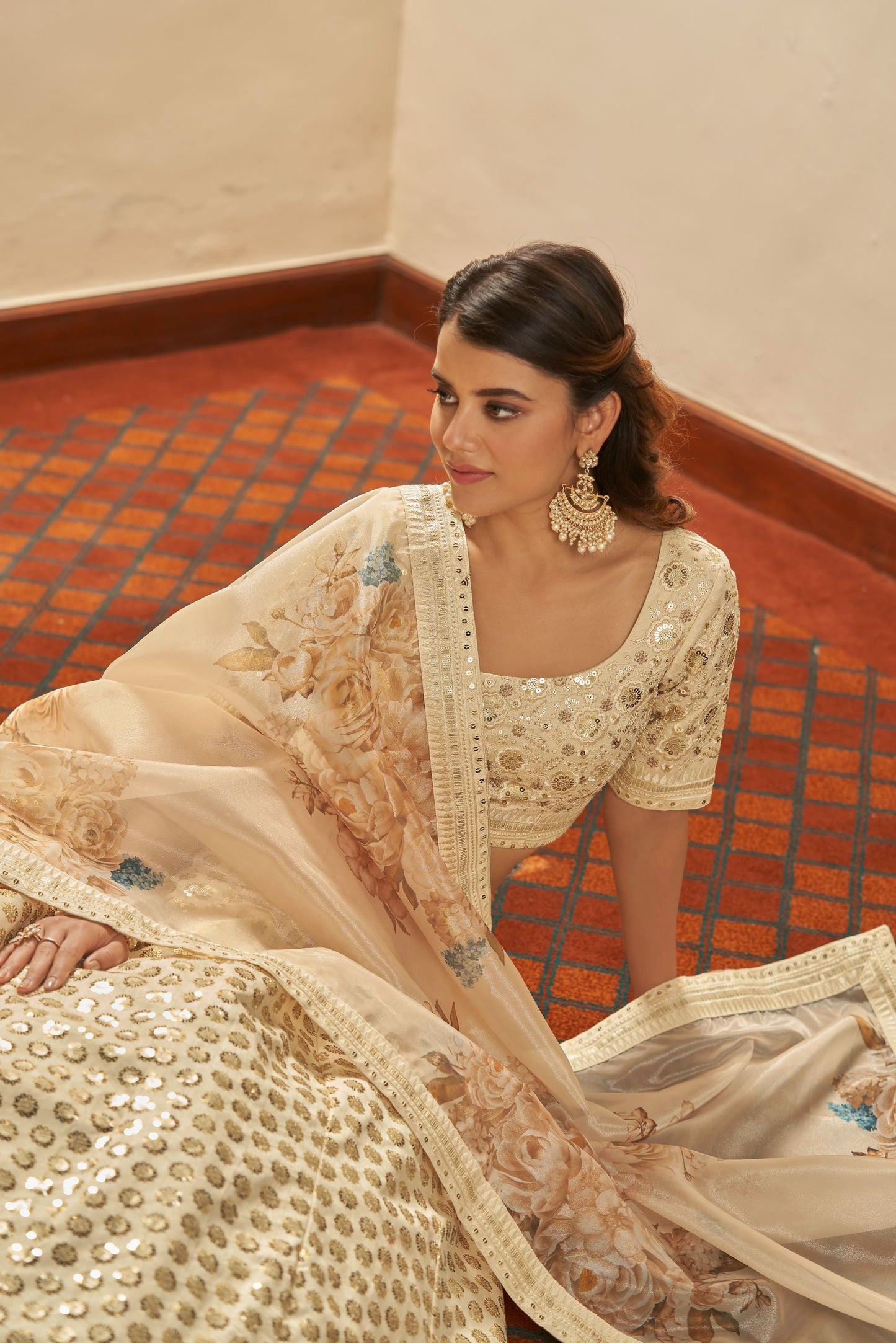 Beige Art Silk Lehenga