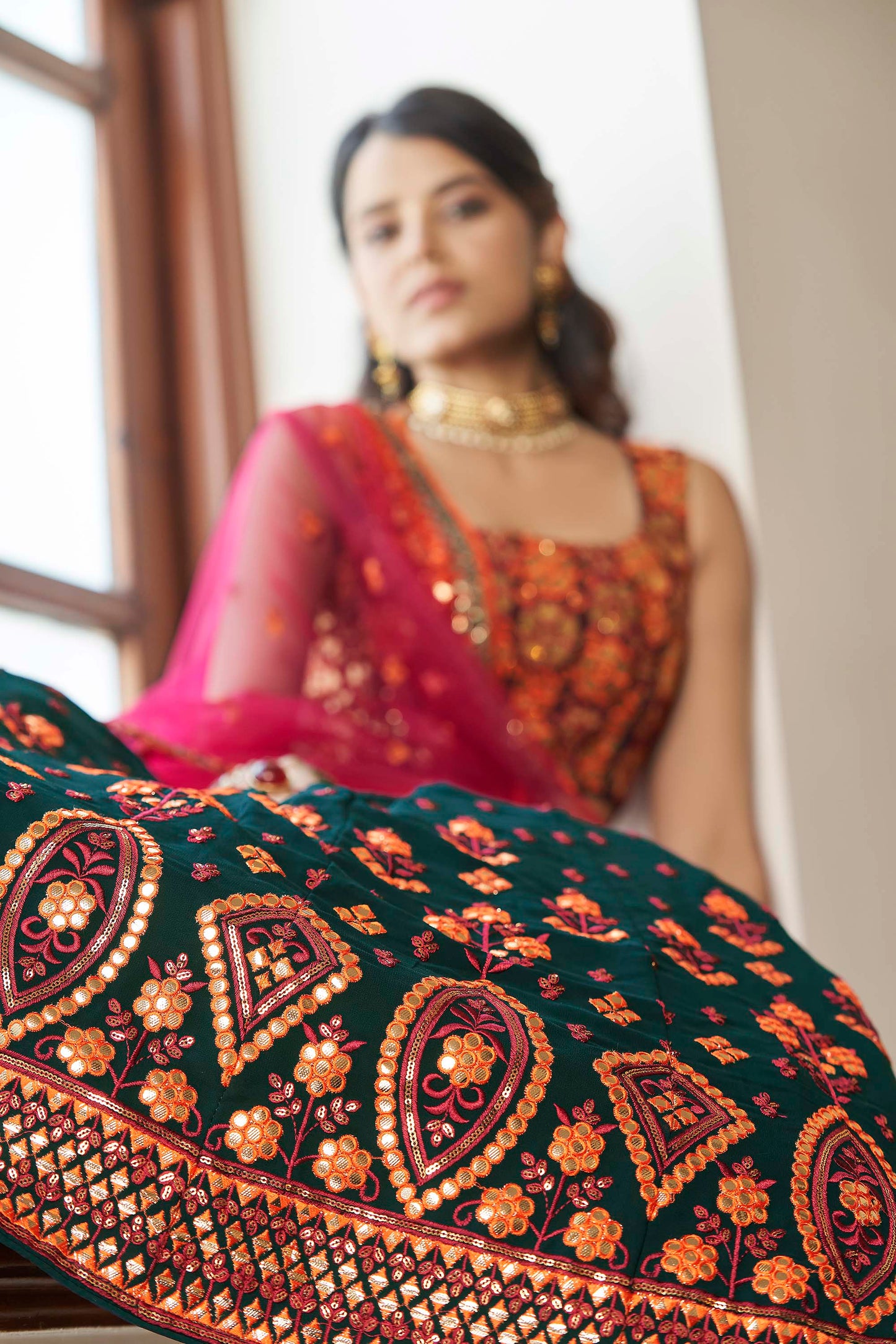 Green and Pink Georgette Lehenga for Mehendi 1944