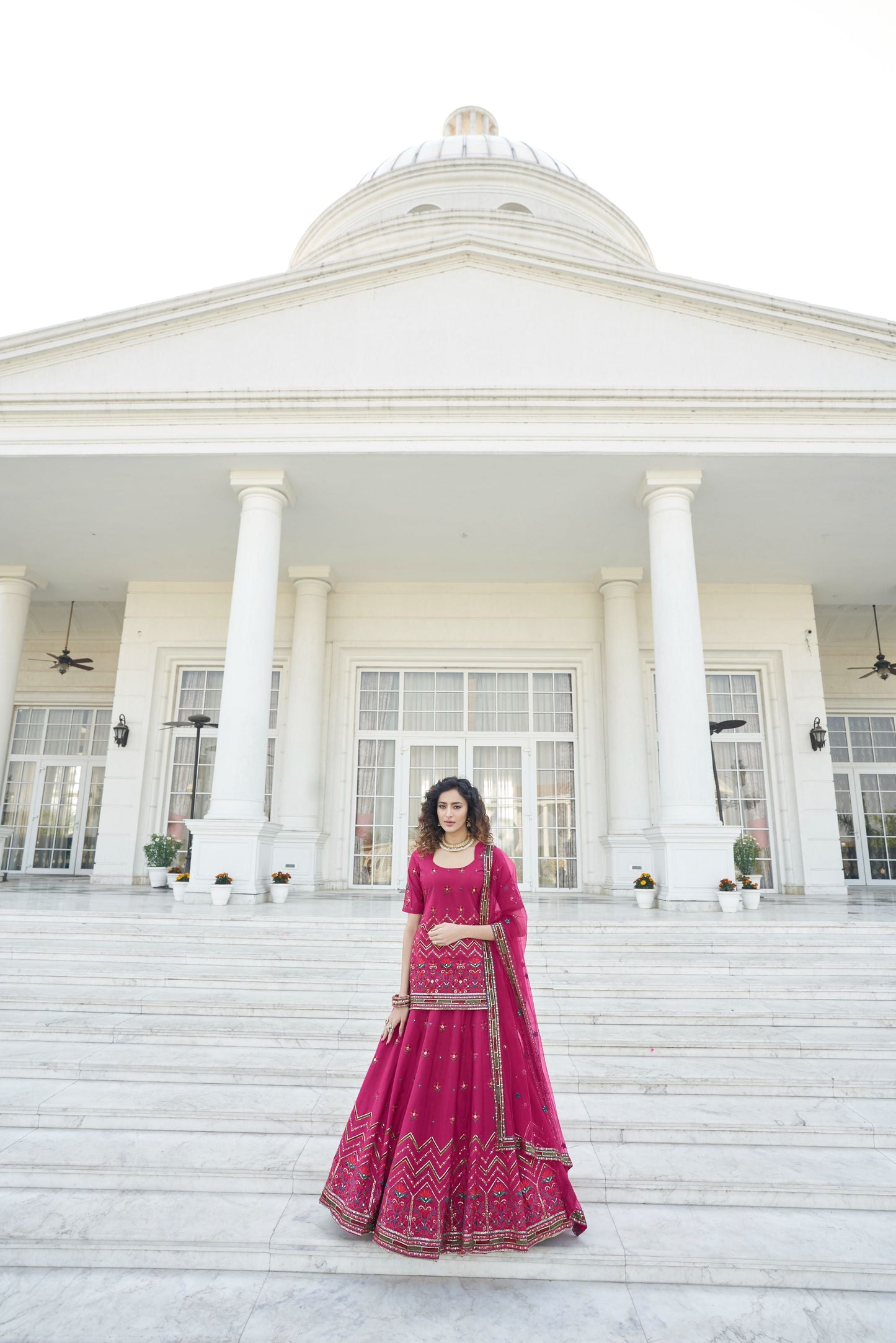 Dark Pink Chiffon Gota Work Wedding Guest Lehenga 1951