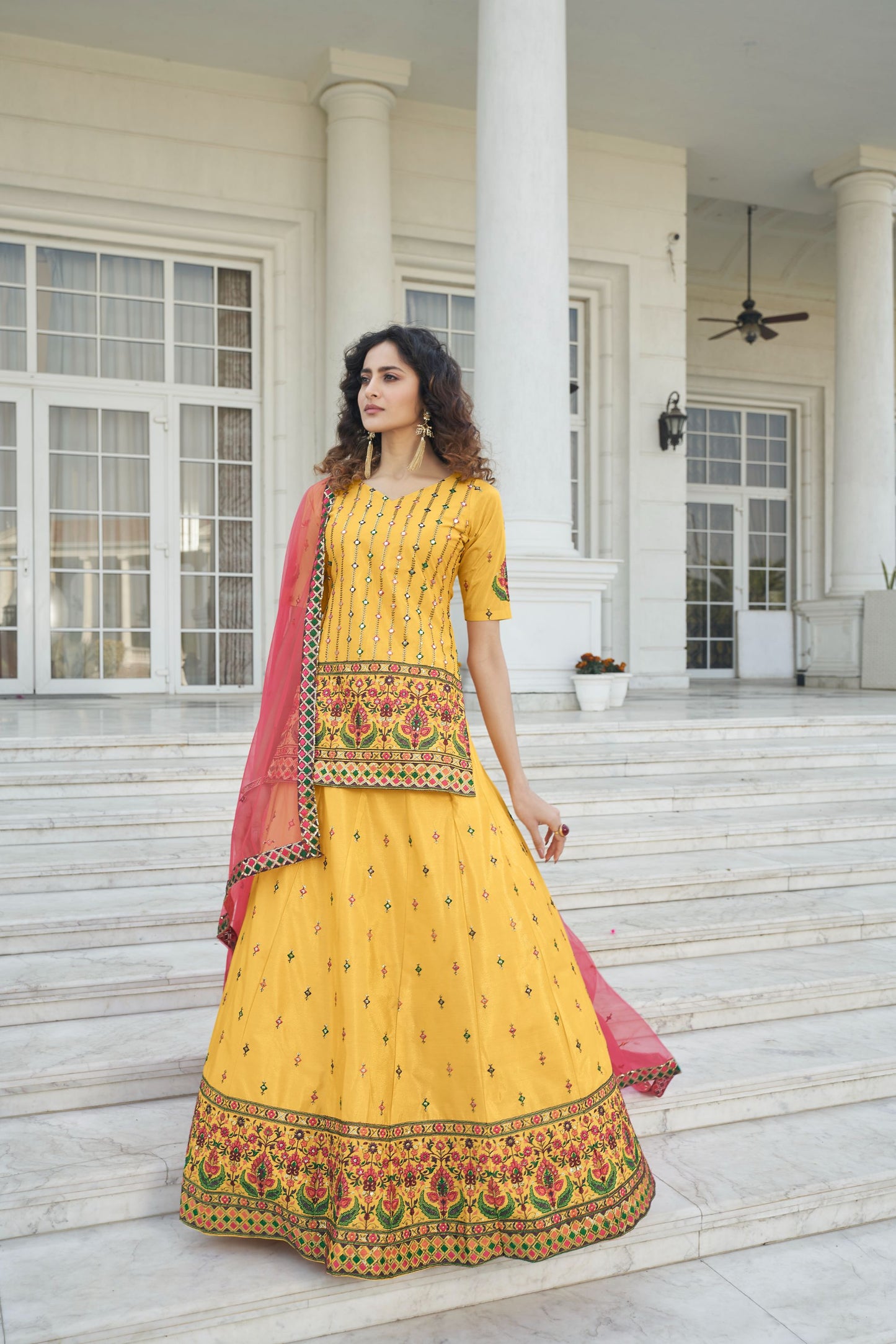 Yellow Color Faux Chiffon Lehenga Choli