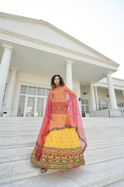 Yellow Color Faux Chiffon Lehenga Choli