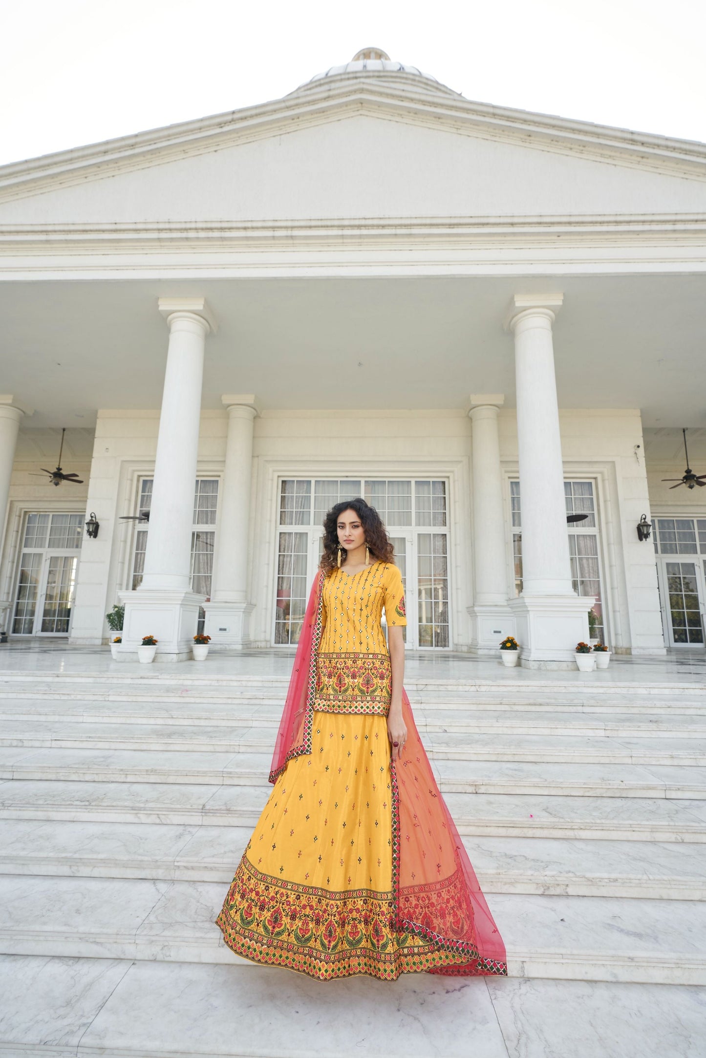 Yellow Color Faux Chiffon Lehenga Choli