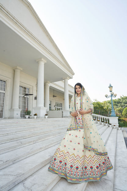 White Color Sequins Chiffon Lehenga Choli