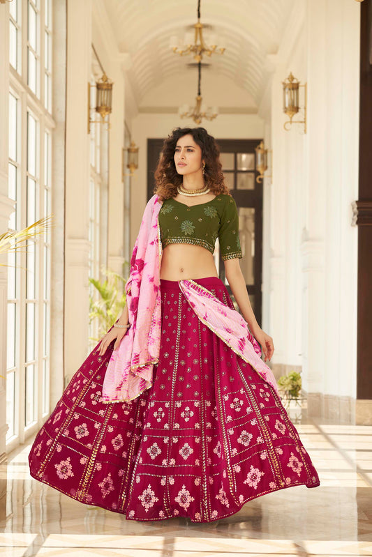 Royal Green Sequins Embroidered Lehenga with Choli for Wedding Guest 1981