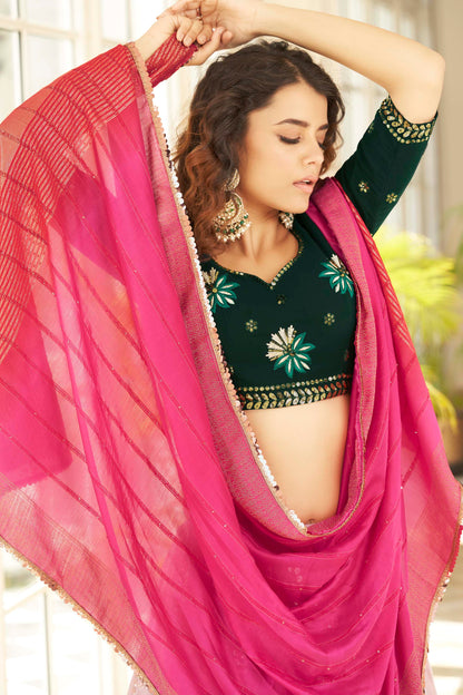 Dusty Pink and Green Lehenga Choli for Mehendi 1986