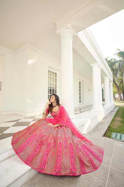 Pink Embroidered Silk Lehenga Choli for Reception 1995