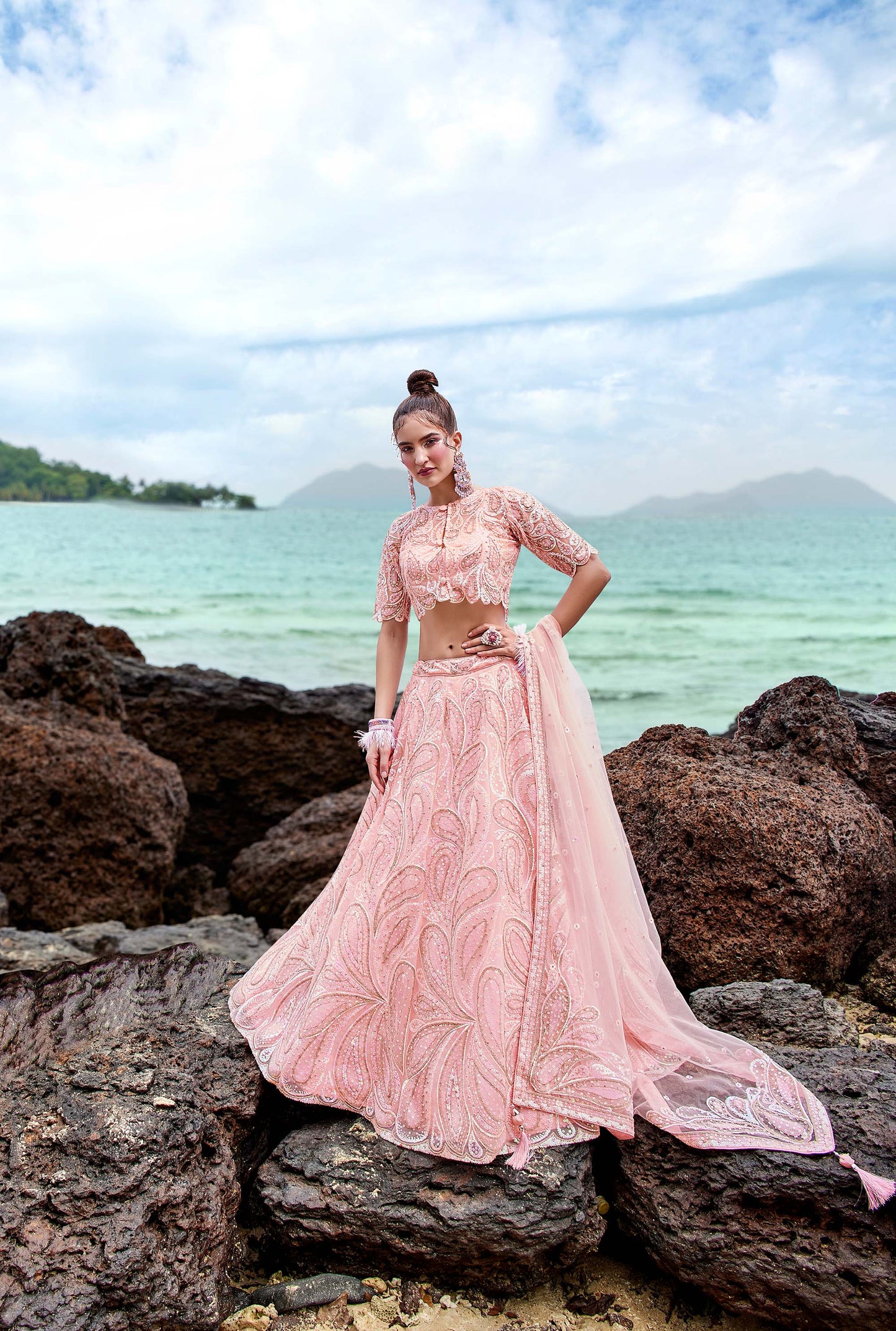 Coral Net Multi Sequins with heavy Zarkan embroidery Lehenga