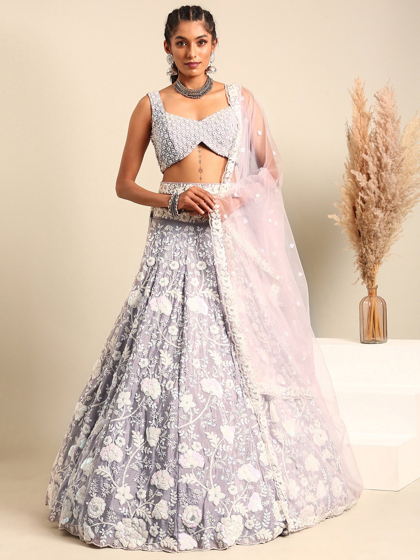 Mauve Chinon Sequins and Zarkan embroidery Lehenga