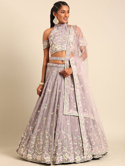 Mauve Georgette Sequins Embroidery Bridesmaid Lehenga