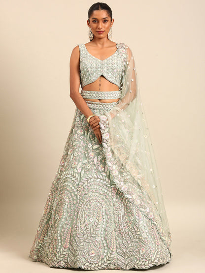 Sea Green Net Multi Zarkan embroidery Lehenga