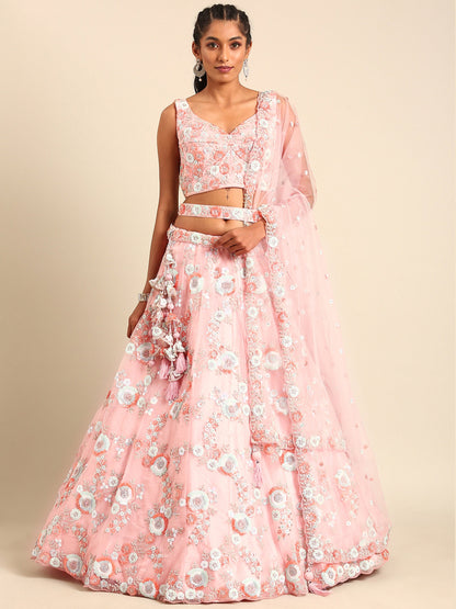 Pink Net Sequins and Zarkan embroidery Lehenga