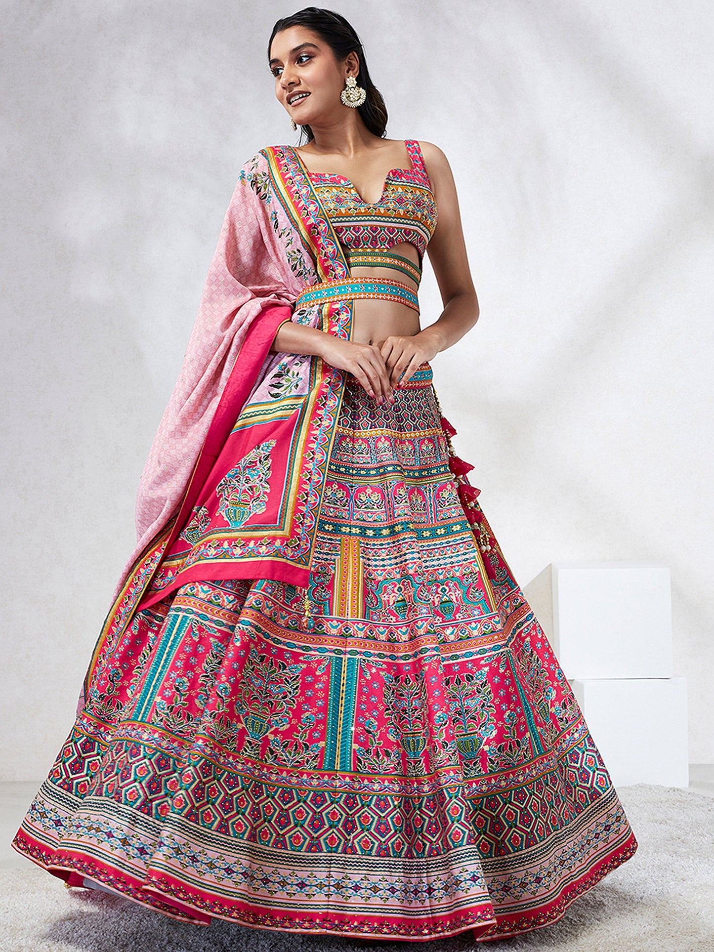 Pink  Georgette Position Printing with siroski Stone work Lehenga