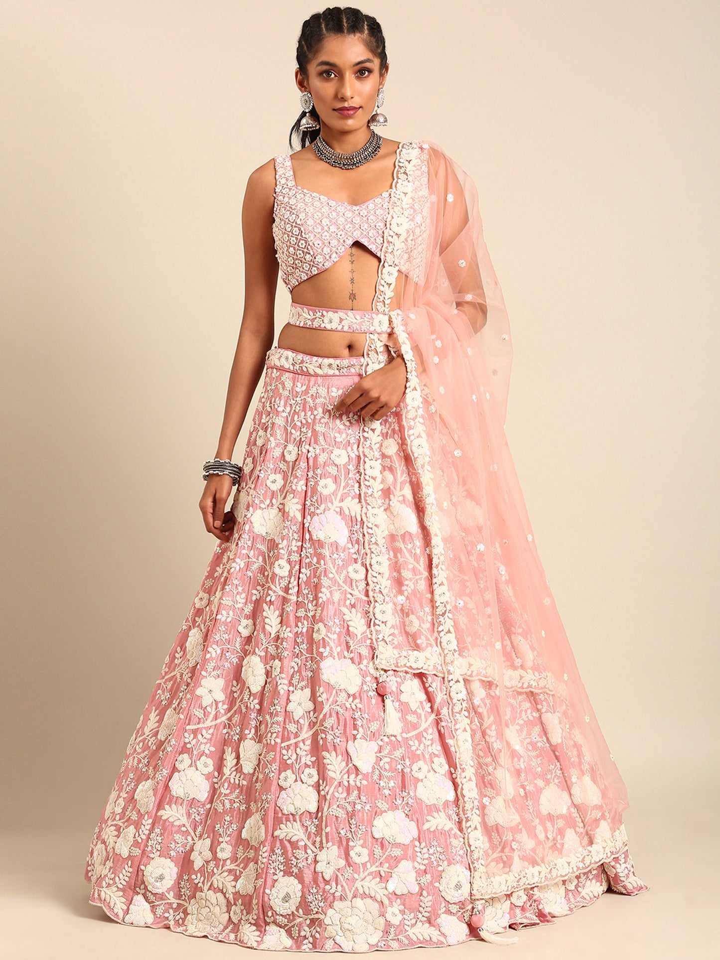 Rose Gold Chinon Sequins and Zarkan embroidery Lehenga