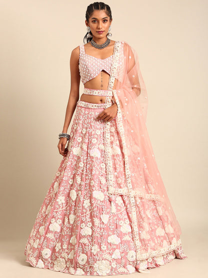 Rose Gold Chinon Sequins and Zarkan embroidery Lehenga