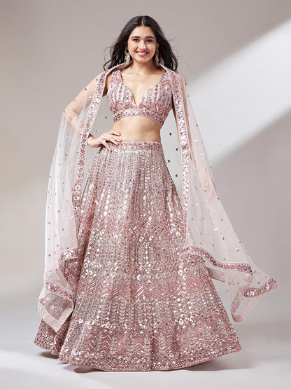 Rose Gold Net Mirror & Sequinse embroidery Lehenga