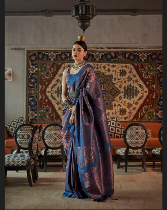 Royal Blue Woven Silk Banarasi Saree
