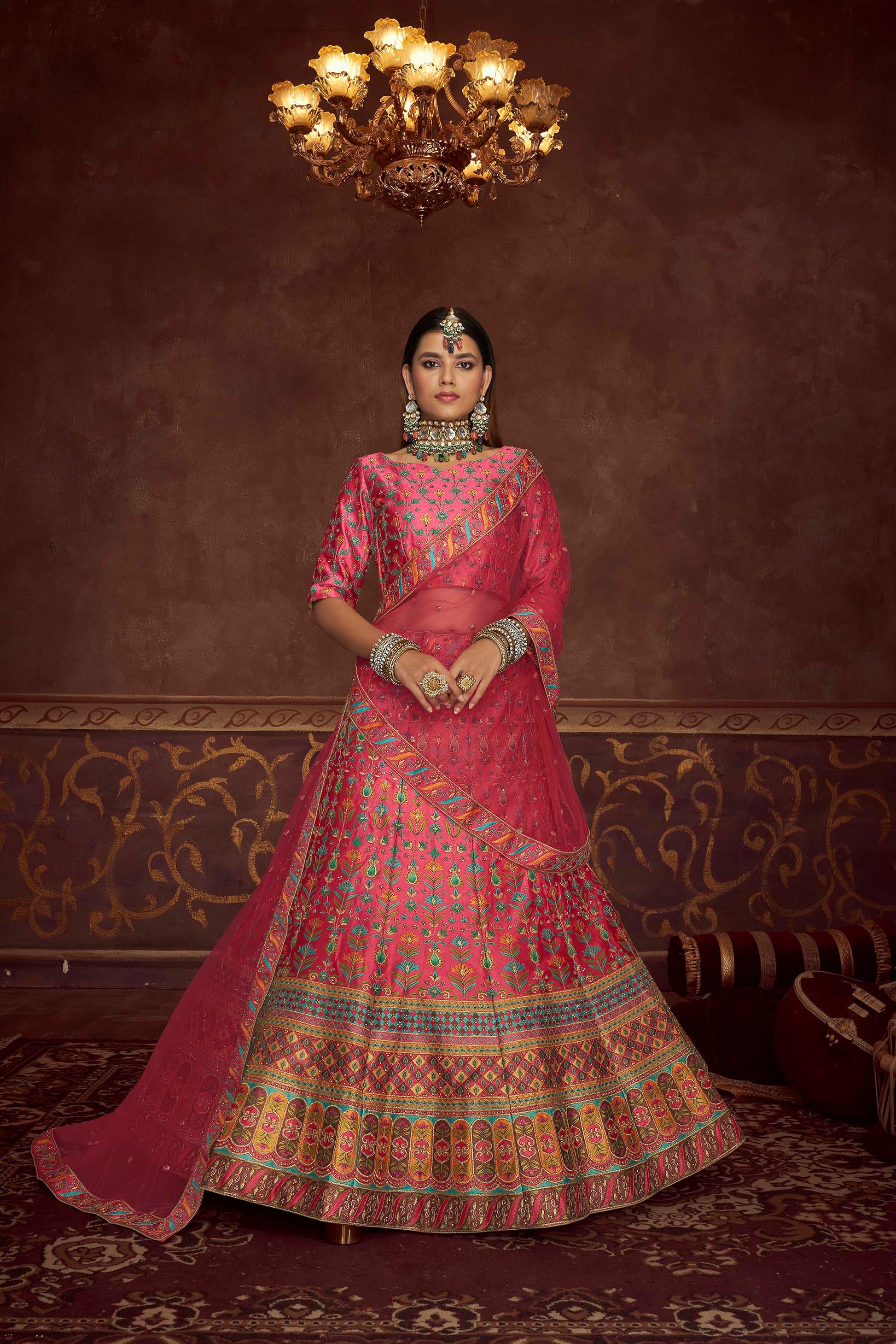 Pink Art Silk Wedding Wear Lehenga 2023