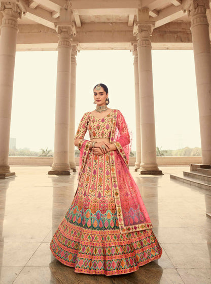 Beige and Pink Art Silk Printed Lehenga for Bridesmaid 2031