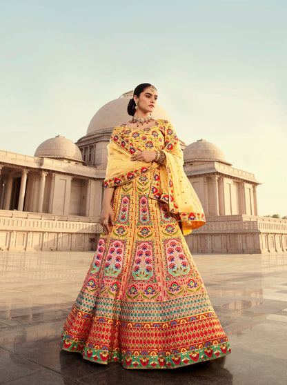  Digital Printed Yellow Art Silk Lehenga