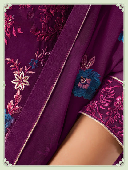 Purple Thread Embroidered Straight Cut Sangeet Sharara