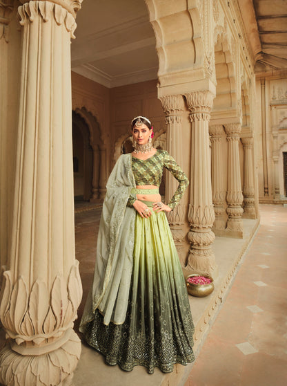 Green Color Silk Lehenga Set