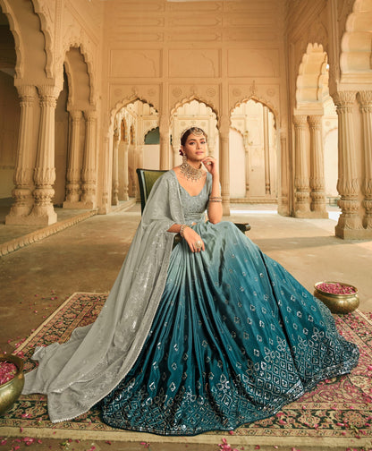 Grey and Blue Embroidered Lehenga for Mehendi 2168