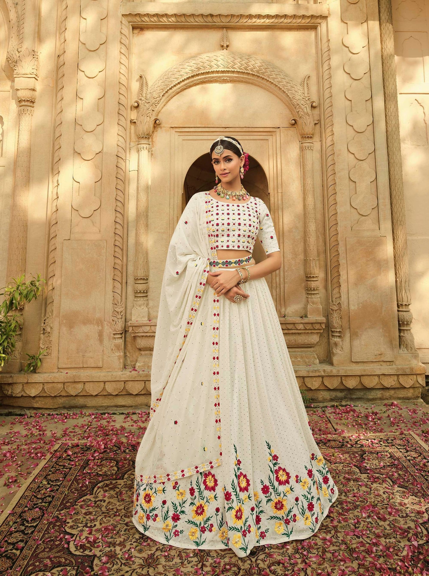 Beautiful Off-White Georgette Lehenga