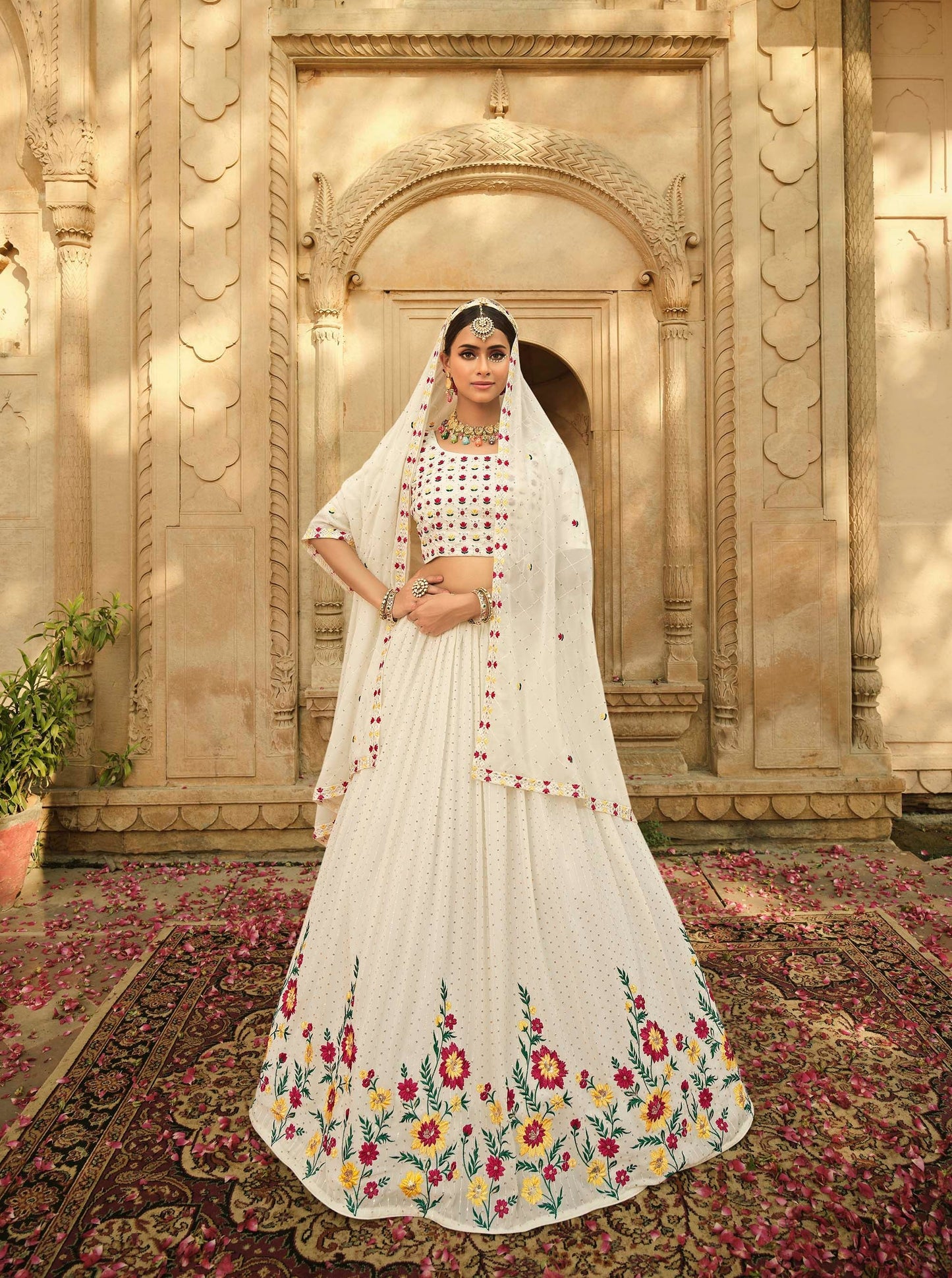 Beautiful Off-White Georgette Lehenga