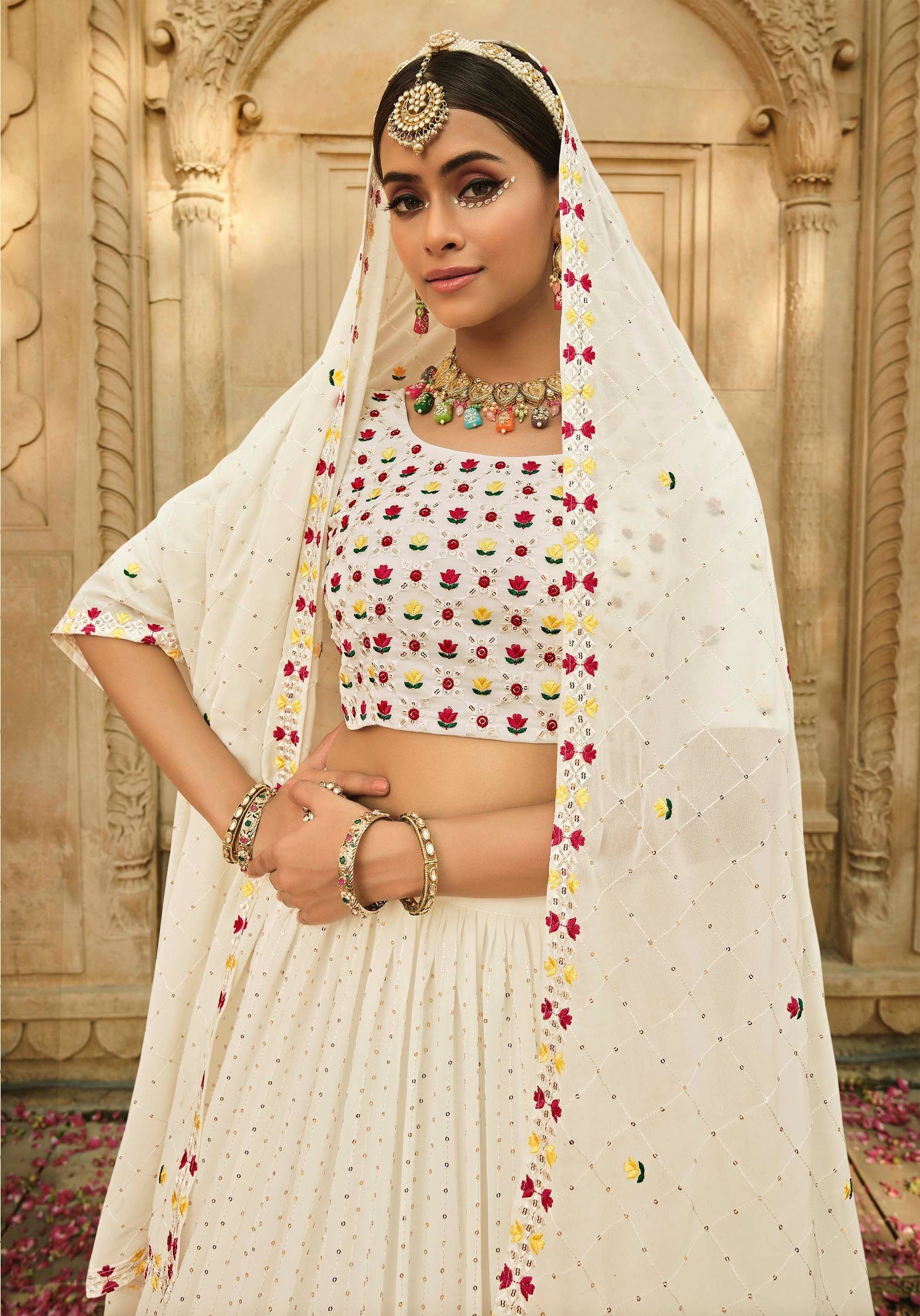 Beautiful Off-White Georgette Lehenga