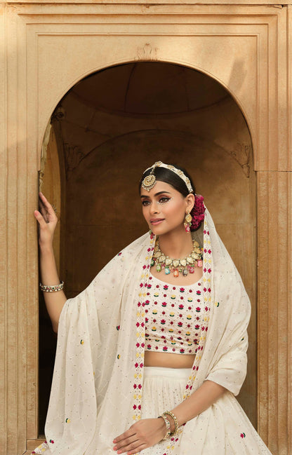 Beautiful Off-White Georgette Lehenga