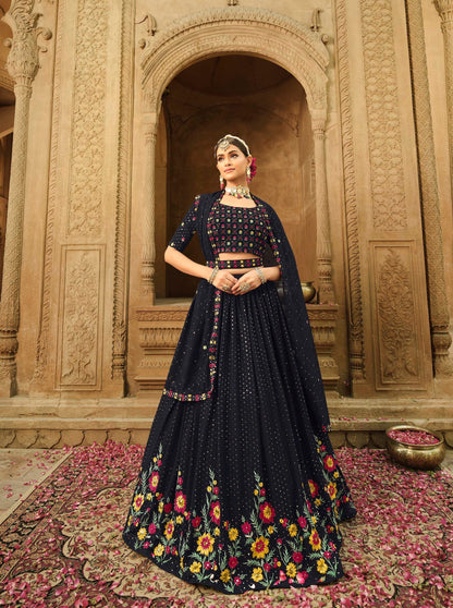 Navy Blue Embroidered Georgette Lehenga 2173