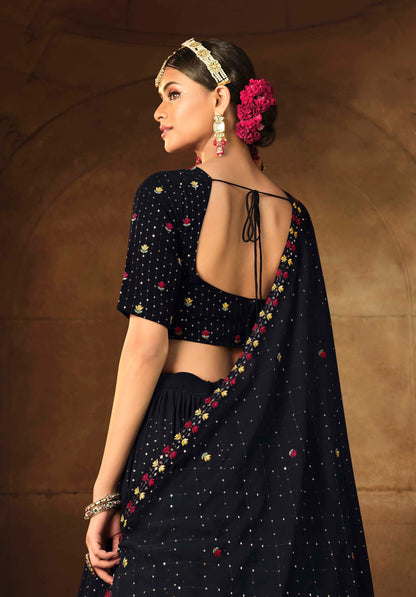 Navy Blue Embroidered Georgette Lehenga 2173