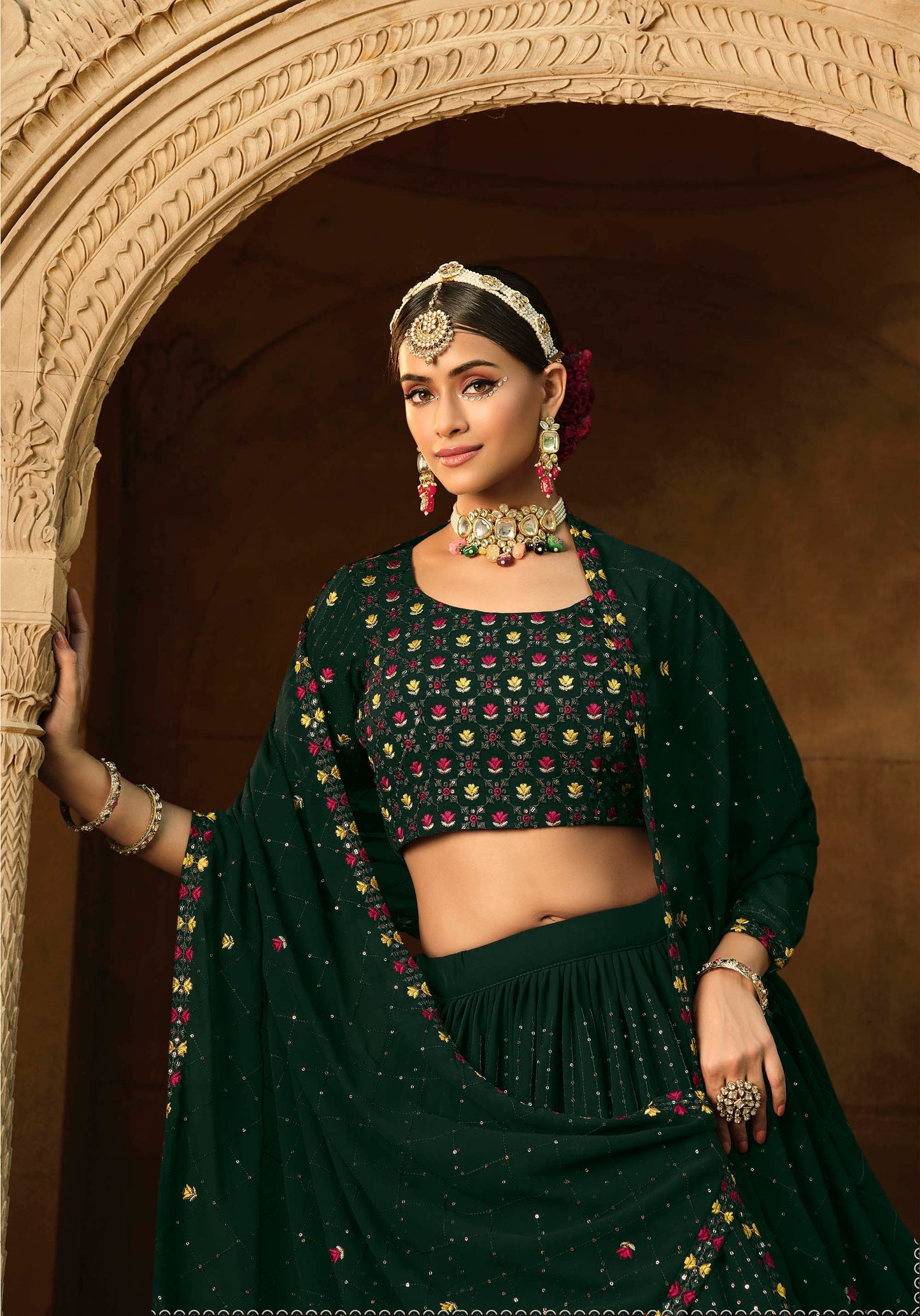 Stunning Green Color Embroidered Lehenga