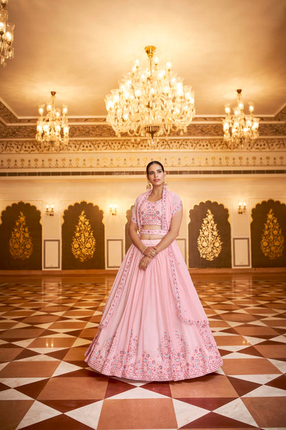 Fantabulous Pink Georgette Embroidered Lehenga