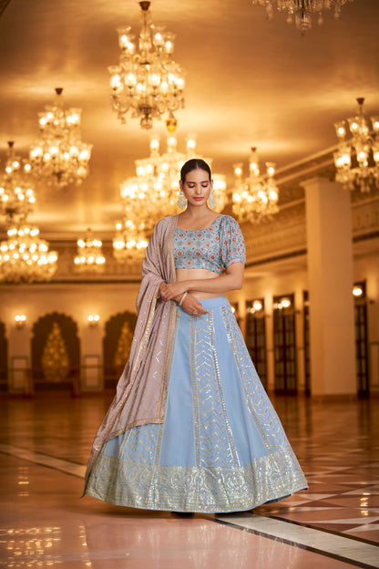 Delightful Sky Blue Georgette Party Wear Lehenga