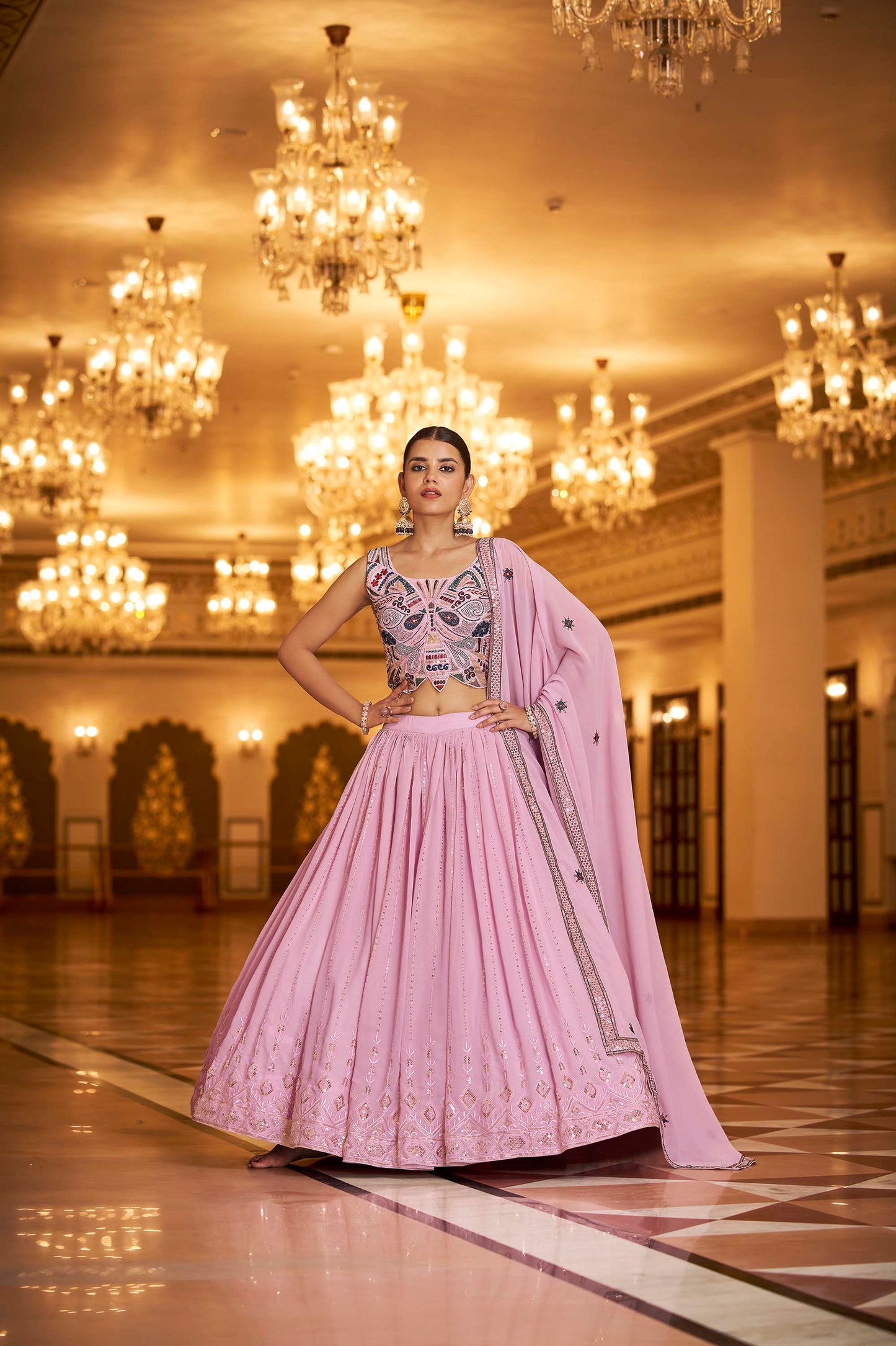 Lovely Dusty Pink Trendy Lehenga