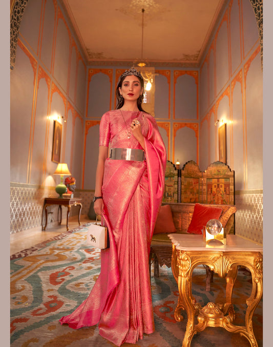 Pink Zari Woven Kanjivaram Silk Saree