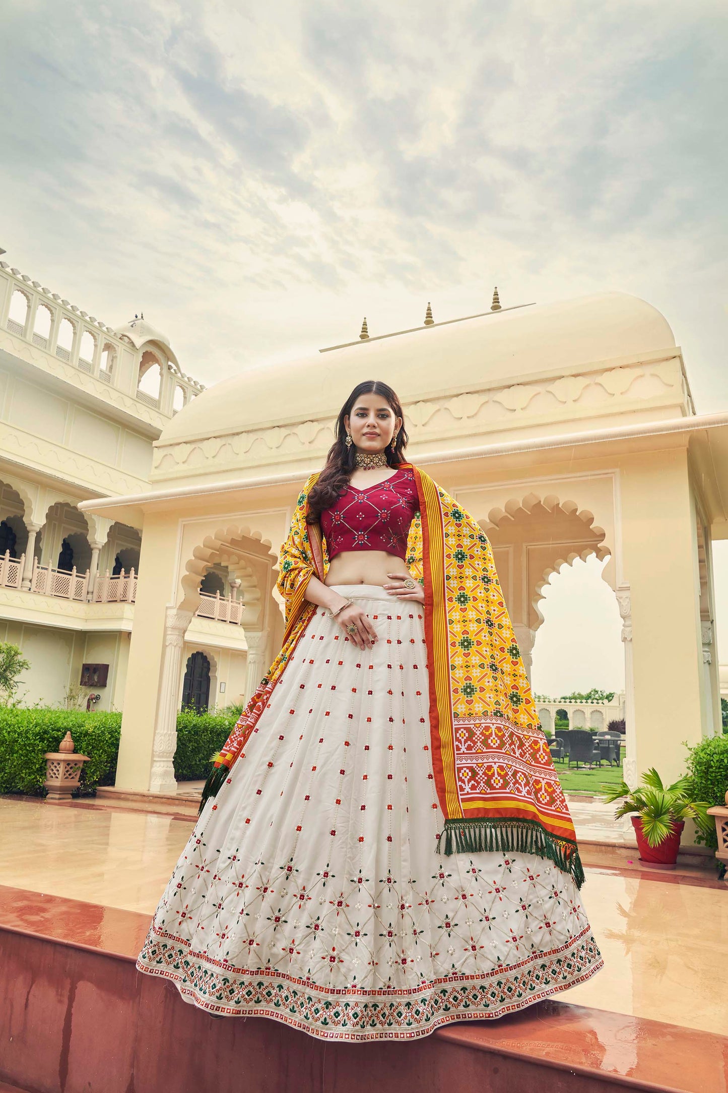 White Color Sequins Work Georgette Wedding Guest Lehenga 2198