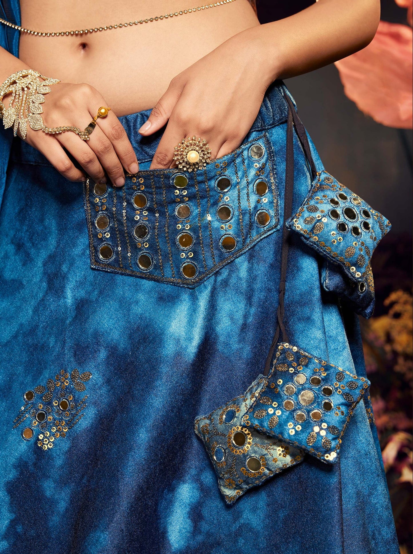 Dark Blue Velvet Sequence Work Lehenga for Cocktail