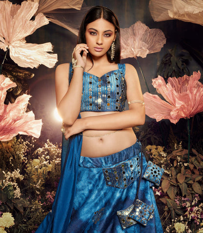 Dark Blue Velvet Sequence Work Lehenga for Cocktail