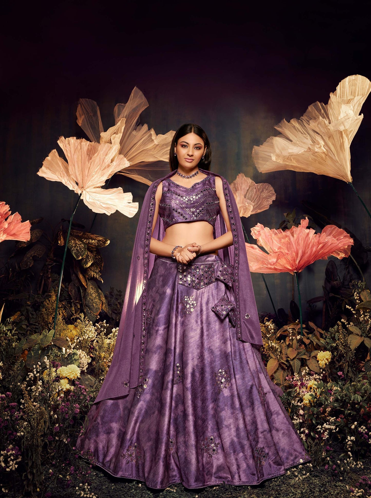 Purple Velvet Sequence Work Lehenga for Cocktail