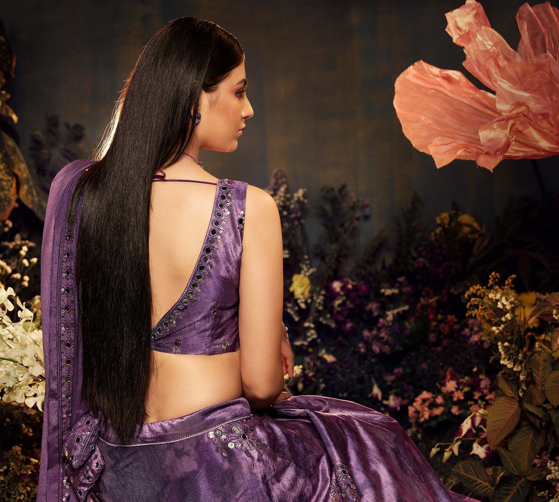 Purple Velvet Sequence Work Lehenga for Cocktail