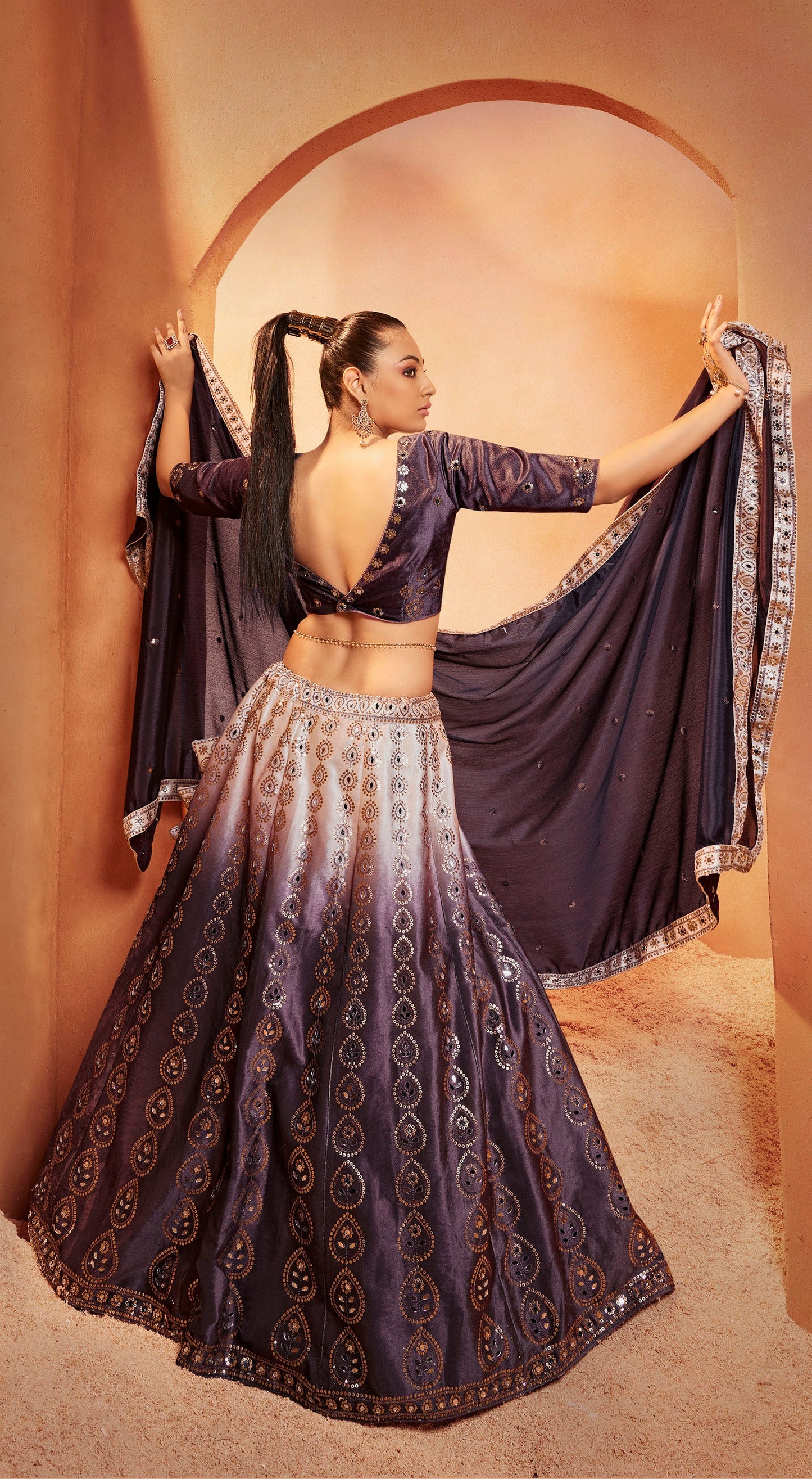 Purple Color Velvet Sequence Work Lehenga for Wedding Guest 2285